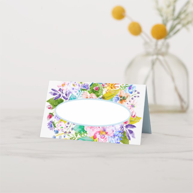 Soft Blue Floral Romantic Wedding Platzkarte (Vorderseite)