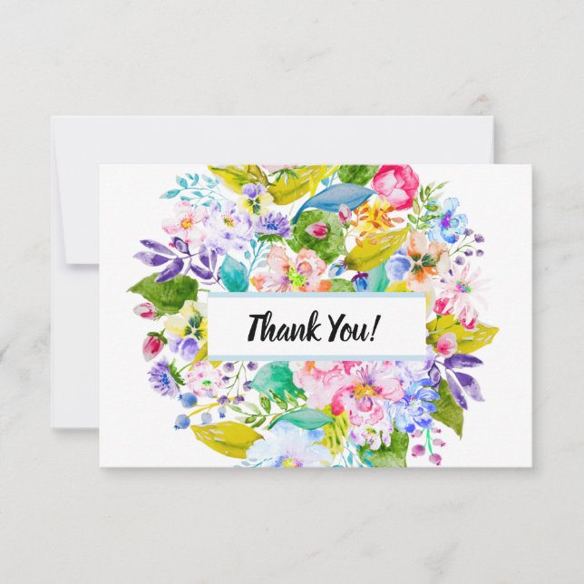 Soft Blue Floral Romantic Wedding Vielen Dank Dankeskarte (Vorderseite)