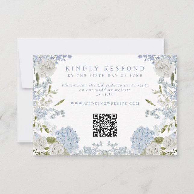 Soft Blue Floral Wedding RSVP Karte (Vorderseite)