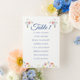 Soft Blue Floral Wedding Seating Chart Card Tischnummer