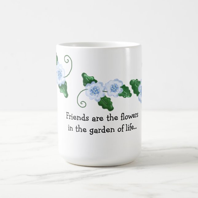 Soft Blue Floral with Friendship Sprichwort Tasse (Mittel)
