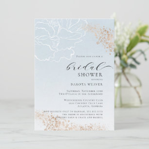 Soft Blue Gold Floral Brautparty Einladung