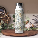 Soft Blue Gold Hübsch Leaf Bläsername Trinkflasche<br><div class="desc">Flasche mit Blumenwasser.</div>