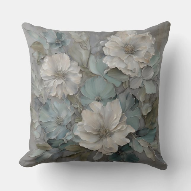 Soft Blue Gray Sage Bauernhof Floral Kissen (Vorderseite)
