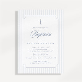 Soft Blue-Gray Striped Baptism Invitation Einladung