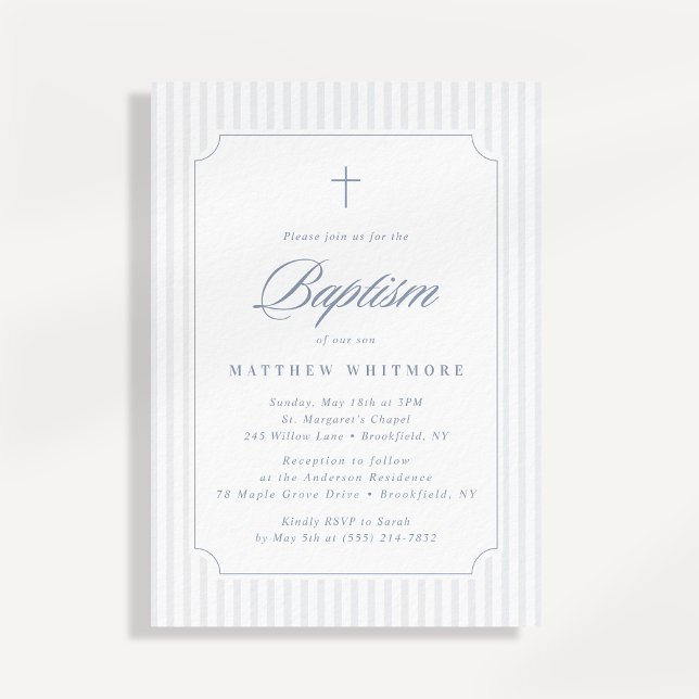 Soft Blue-Gray Striped Baptism Invitation Einladung (Von Creator hochgeladen)
