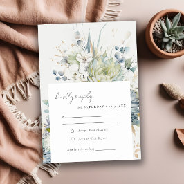 Soft Blue Green Succulent Floral Botanical Wedding RSVP Karte