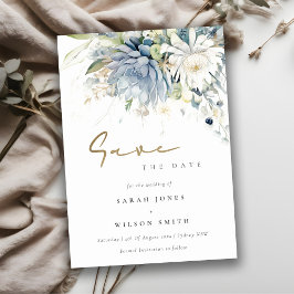 Soft Blue Green Succulent Floral Botanical Wedding Save The Date