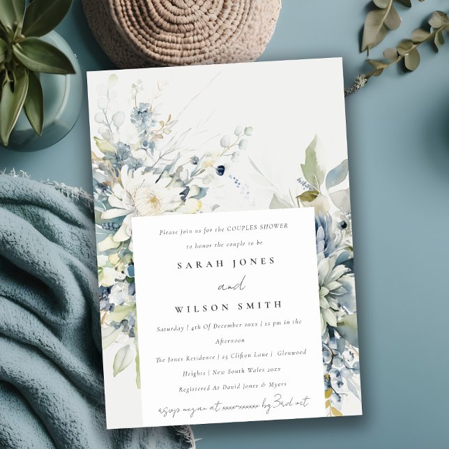 Soft Blue Green Succulent Floral Couples Shower Einladung (Von Creator hochgeladen)