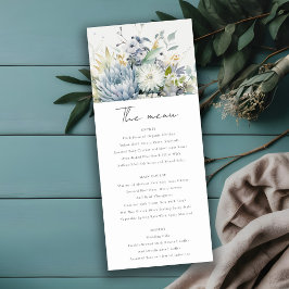 Soft Blue Green Succulent Floral Wedding Menu Card Einladung
