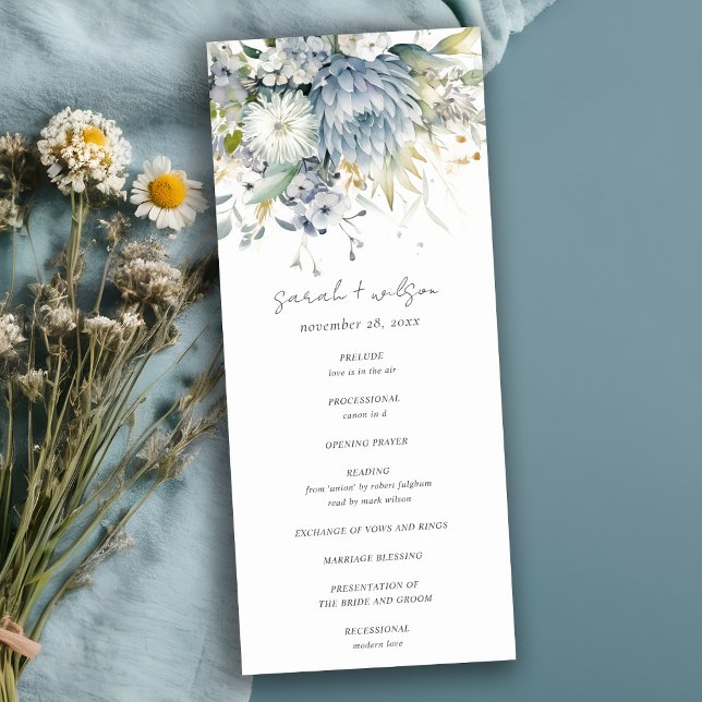 Soft Blue Green Succulent Floral Wedding Program Einladung (Von Creator hochgeladen)