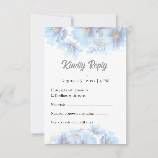 Soft Blue Himalayan Poppy Flower Garden Wedding  RSVP Karte (Vorderseite)