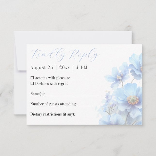 Soft Blue Himalayan Poppy Flower Garden Wedding  RSVP Karte (Vorderseite)