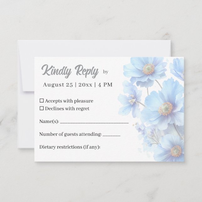 Soft Blue Himalayan Poppy Flower Garden Wedding  RSVP Karte (Vorderseite)