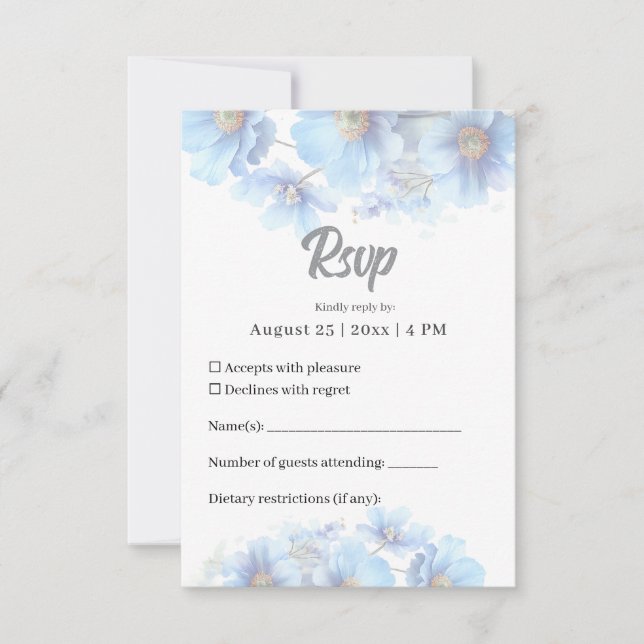 Soft Blue Himalayan Poppy Flower Garden Wedding  RSVP Karte (Vorderseite)