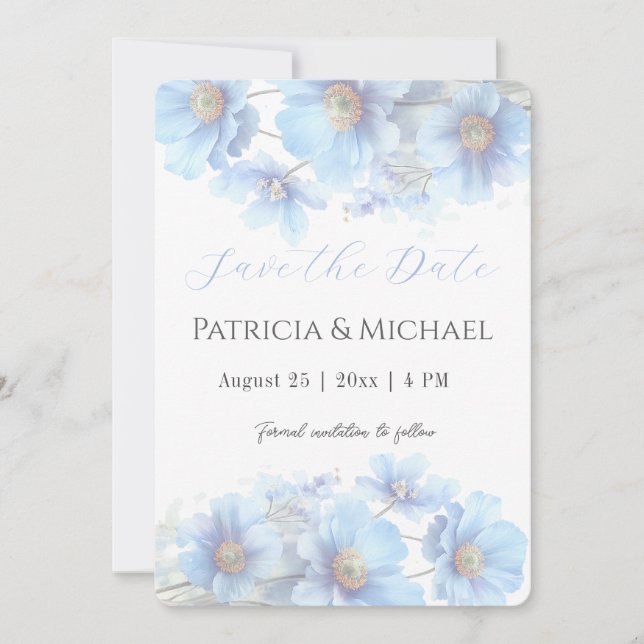 Soft Blue Himalayan Poppy Flower Garden Wedding  Save The Date (Vorderseite)