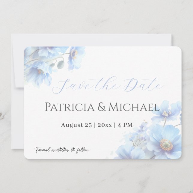 Soft Blue Himalayan Poppy Flower Garden Wedding  Save The Date (Vorderseite)