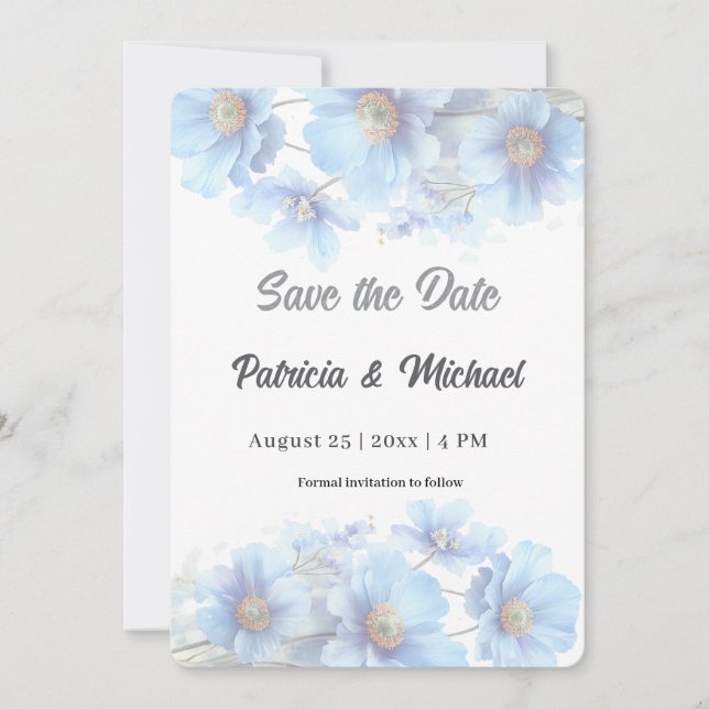 Soft Blue Himalayan Poppy Flower Garden Wedding  Save The Date (Vorderseite)