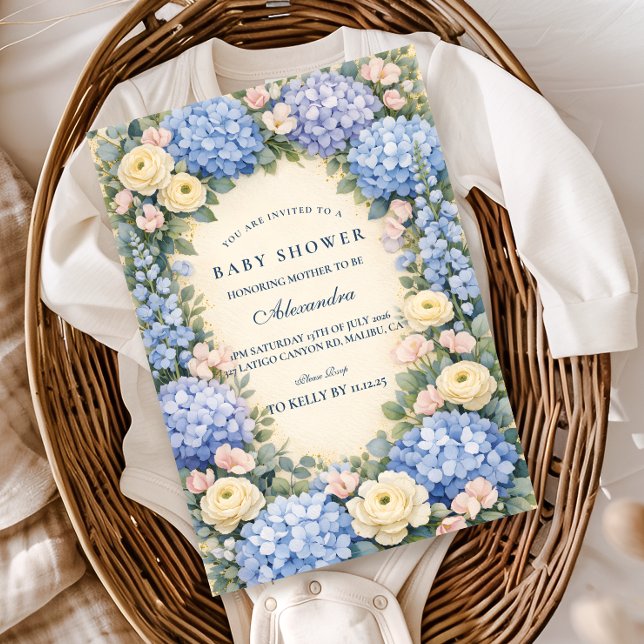 Soft Blue Hydrangea Elegance Baby Shower Einladung (Von Creator hochgeladen)