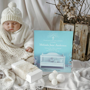 Soft Blue Kinderzimmer Foto Taufe Christening Einladung