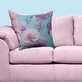 Soft Blue lila rosa Seide Blume Stoff Kissen