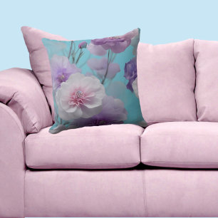 Soft Blue lila rosa Seide Blume Stoff Kissen