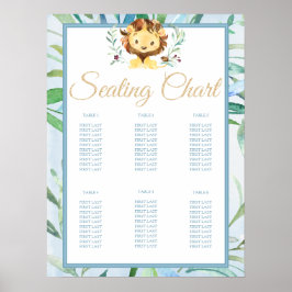 Soft Blue Lion Cub Boys Baby Shower Seating Chart Poster