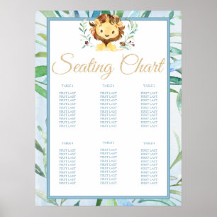 Soft Blue Lion Cub Boys Baby Shower Seating Chart Poster