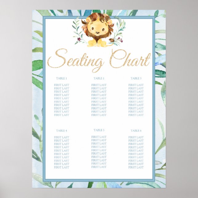 Soft Blue Lion Cub Boys Baby Shower Seating Chart Poster (Vorne)