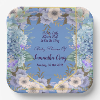 Soft Blue Little Blume Bud Hydrangea Babydusche Pappteller