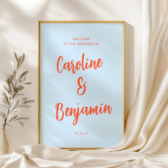 Soft Blue Orange Script NamesWedding Welcome Sign  Poster (Von Creator hochgeladen)