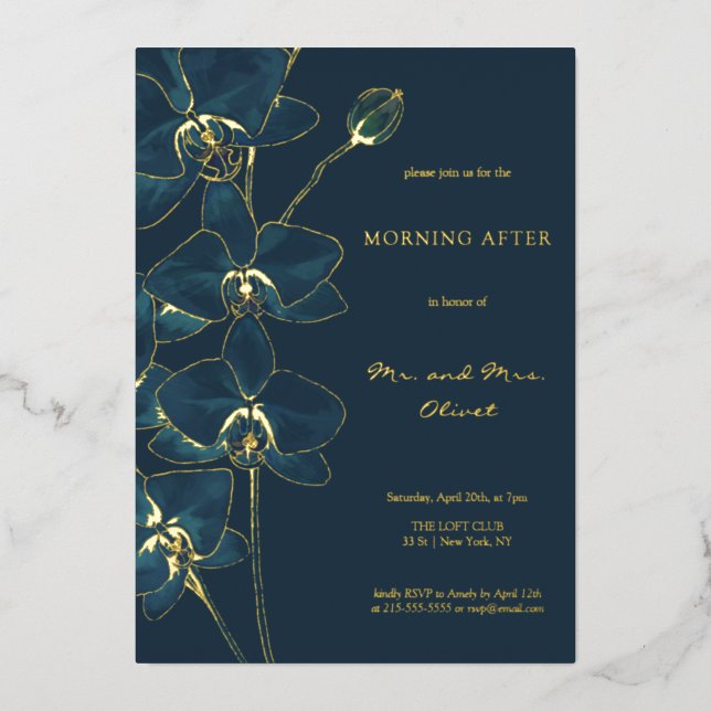 Soft Blue Orchid Morgens Folieneinladung (Vorderseite)