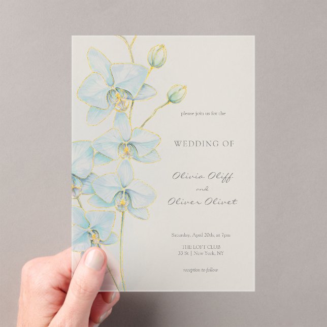 Soft Blue Orchid Wedding Acryleinladungen (Insitu (Handheld))