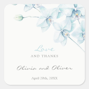 Soft Blue Orchid Wedding Liebe und Danke Quadratischer Aufkleber