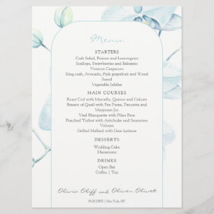 Soft Blue Orchid Wedding Menu Menükarte