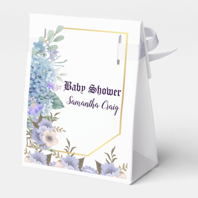 Soft Blue Pastel Blume Blue Hydrangea Babydusche Geschenkschachtel (Rückseite)