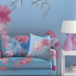 Soft Blue Pink Seide Blume Stoff Kissen