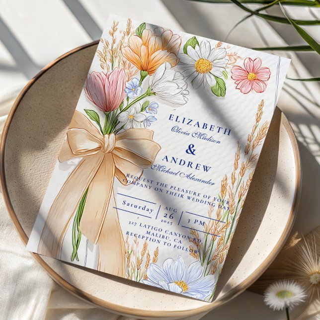 Soft Blue Ribbon Floral Wedding Einladung (Von Creator hochgeladen)