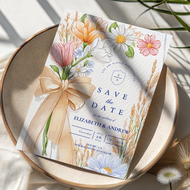 Soft Blue Ribbon Floral Wedding Save The Date (Von Creator hochgeladen)