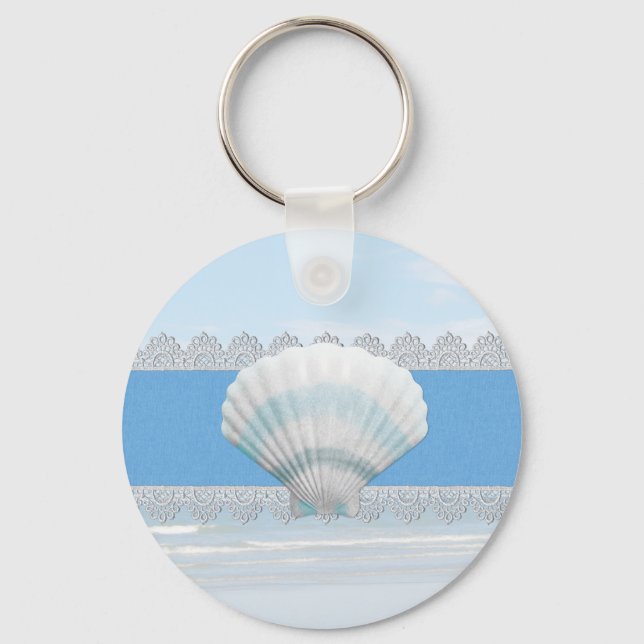 Soft Blue Seashell and Lace Schlüsselanhänger (Vorderseite)