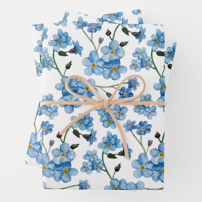 Soft Blue Spring Floral Pattern | Forget-Me-Not Geschenkpapier Set (Beispiel)