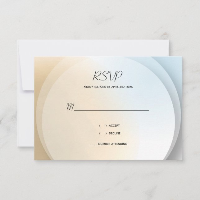 Soft Blue Tan Gold Abstrakt Romantic Beach Wedding RSVP Karte (Vorderseite)
