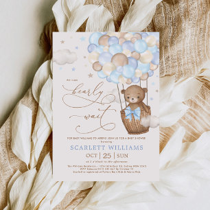 Soft Blue Teddy Bear Hot Air Balloon Baby Shower Einladung