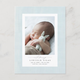 Soft blue texturierte Rahmen neue Baby Ankündigung Postkarte