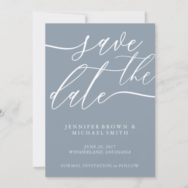 Soft Blue Theme Wedding Custom Foto Calligraphy Save The Date (Vorderseite)