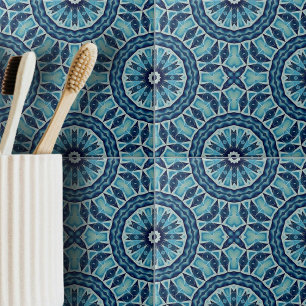 Soft Blue und Indigo Mosaic geometrische Formen Fliese