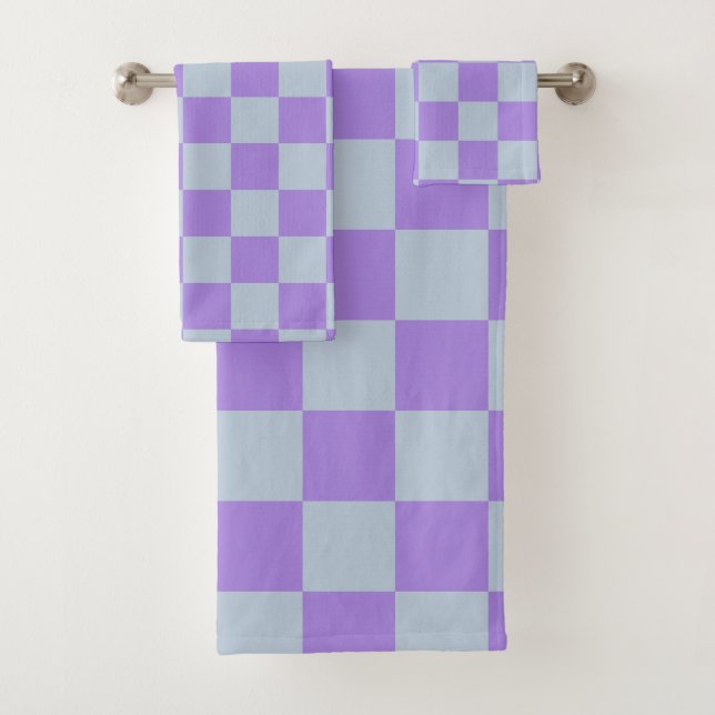 Soft Blue und Lavender Checked Badhandtuch Set (Insitu)