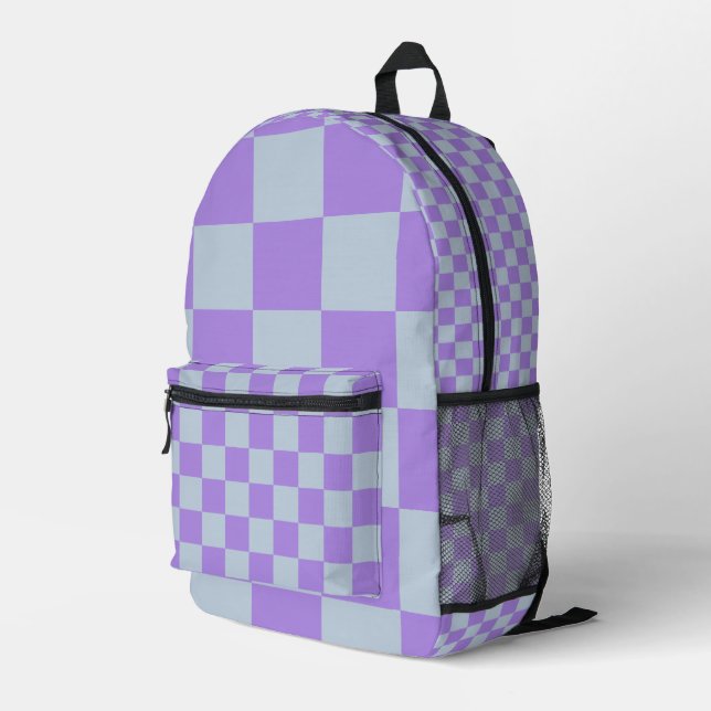 Soft Blue und Lavender Checked Bedruckter Rucksack (Rückseitige Ecke Rechts)