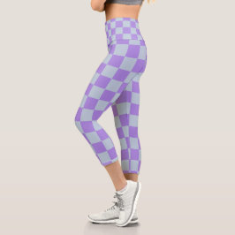 Soft Blue und Lavender Checked Capri Leggings