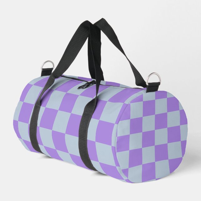 Soft Blue und Lavender Checked Duffle Bag (Linke Seite)